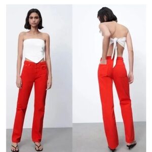 Zara red straight jeans
